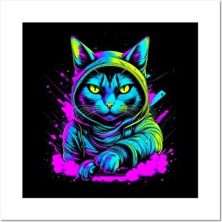 Psychedelic Cat In Hoodie Posters and Art
